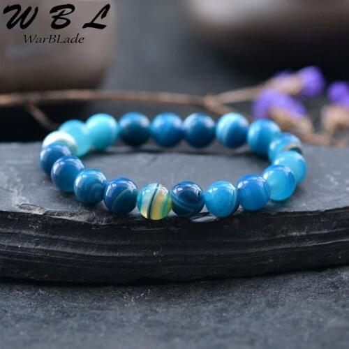 WBL Natural Stone Bracelet Red blue brown Frosted Onyx Persian Striped Agates Beaded Bracelets Bangles For Men Women