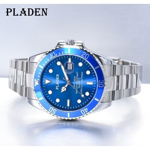 PLADEN New Men Watch Top Luxury Brand Big Dial Blue Sport Watches Chronograph Quartz Clock Automatic Date Dive Relogio Masculino