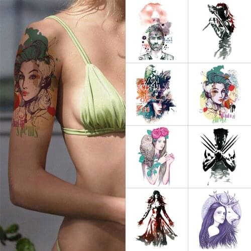 Black Temporary tattoo sticker warrior colours flower girl human face birdie Waterproof fake tattoo for men women arm body