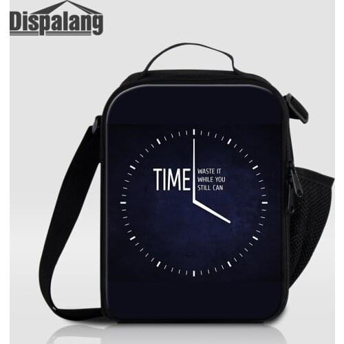 Dispalang Black Clock Print Custom Lunch Bags For Children Small Cooler Bag For Women Work Boys Insulated Food Picnic Lunch Box