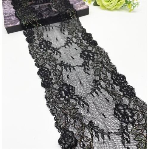 3y/lot 6 7/8 inch 17.5cm Black with shiny foil elastic lace trim with shimmer trimming garment accessory DIY material fabric