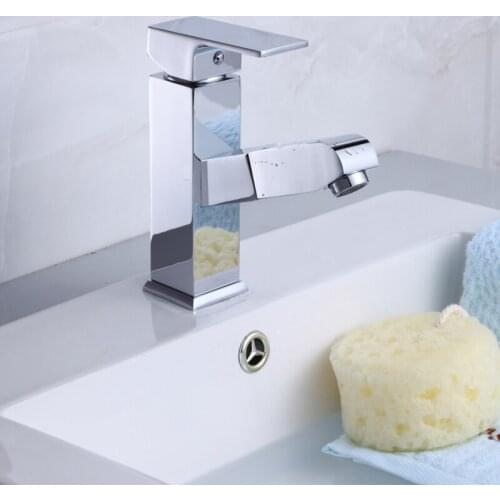 Chrome Brass Basin Faucets Single Holder Single Hole Deck Mounted Hot Cold Water 2 Functions Pull Out Tap