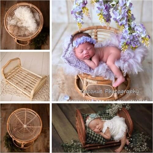 Coconut Newborn Photography Props Weaving Baskets Photo Bed Posing Props Infant Photo Shoot Accessories Full-moon Baby Cany Beds
