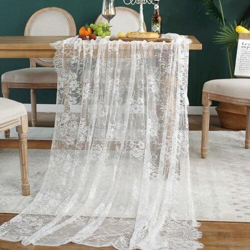 White Floral Lace Table Runner Black Table Cover Chair Sash for Banquet Baptism Wedding Party Table Decoration Simple Tablecloth