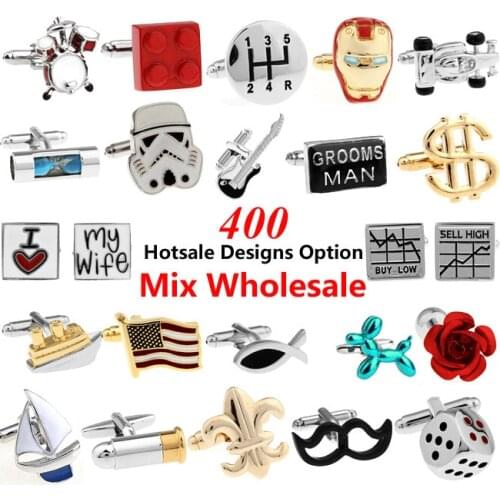 400 Mix Hotsale Styles Wholesale MOQ 1pair Sport Music Animal Car Tool Casino Styles Option Cuff Links