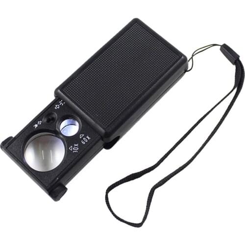 30 60 Times LED UV Currency Magnifier Detector Stamps Jewelry Loupe Identification Tool Illuminated Handheld HD Magnifying Glass
