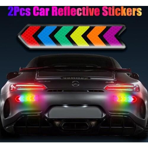 2 Pcs Fashion Car Reflective Stickers Anti-Collision Anti-Scratch Colorful Luminous Safety Warning Reflective Body Stickers
