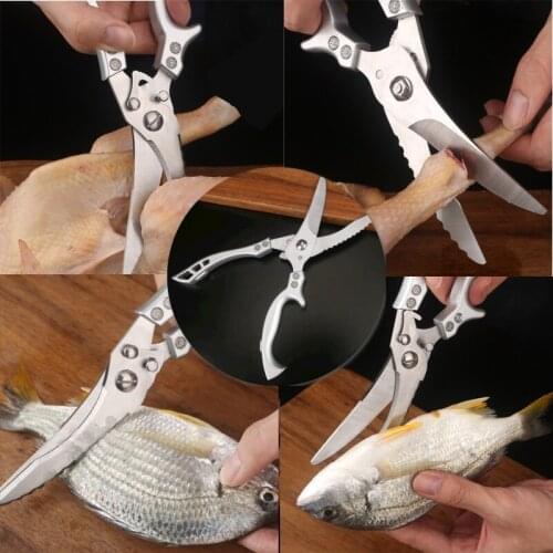 Powerful and Sharp Stainless Steel Chicken Bone Scissors Bone Removal Fish Bone Scissors Aluminum Handle Kitchen