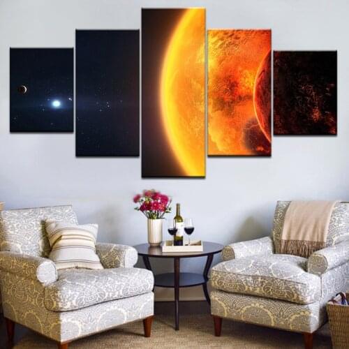 Wall Art Canvas Frame Painting Modular Pictures Home Decor HD Printed 5 Pieces Earth Space Sun Planet Landscape Poster