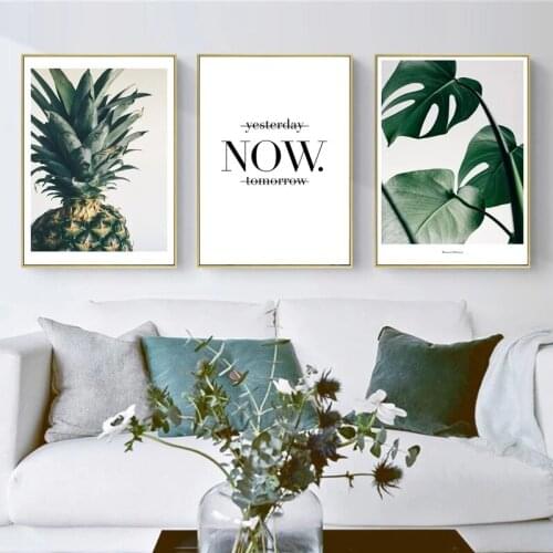 Nordic Green Plant Canvas Paintings Prints Leaves Pineapple Wall Art Quotes Decoration Poster Pictures For Interior Home Decor