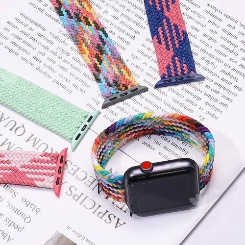 Nylon Braided Loop Strap For Apple Watch 6 Se 5 Band 44mm 40 42 38mm Smartwatch Elastic Belt Bracelet for iWatch Series 54321