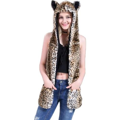 New Fashion imitation fur Hat Winter Man &Women Plush Cartoon Animal Cap Hat Scarf Glove body Cap Winter Set
