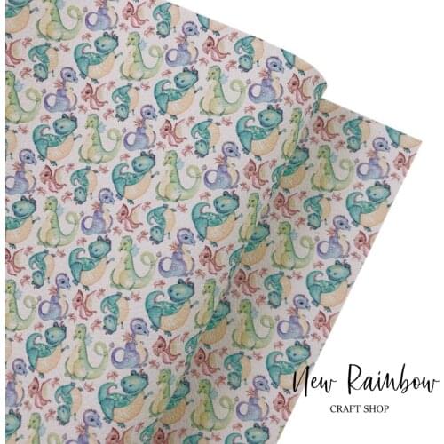 New Rainbow 30x138cm/Roll Agua Hello Dino Pu Litchi Faux Leather for Bows Making, DIY handmade Bag, Earrings, Crafts