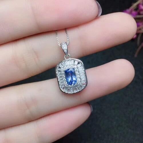 New Coming Natural and Real Tanzanite Necklace Pendant S925 Sterling Silver Womens Color Gemstone Natural Jewelry
