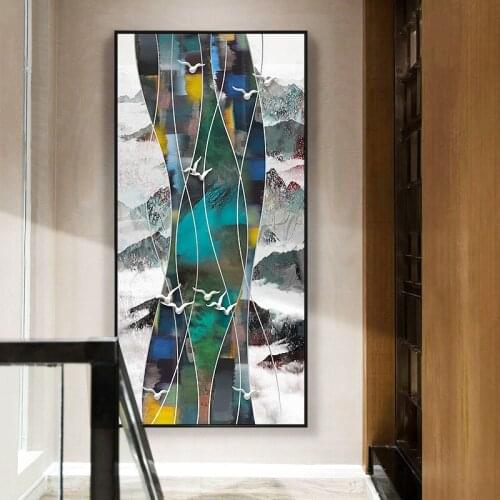 New chinese golden blue banner style Mountains Canvas painting Bedside poster n prints Wall Art Posters For Living Room Bedroom