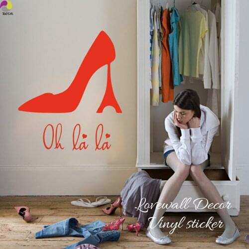 Oh La La Paris Eiffel Tower Shoes Wall Sticker Girl Room Women Room Living Room Heel Women Wall Decal Bedroom Vinyl Home Decor