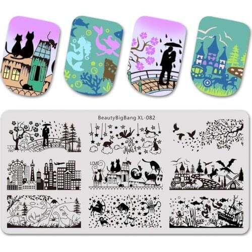 Beautybigbang Stamping Plates 6*12cm Dinosaur Park Lover Star City House Pattern Nail Art Stamping Plate Printing Image XL-082