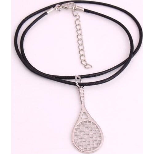 Drop Shipping 1pcs Tennis racket pendant with 18" leather Chain Tennis Racquet Racket sports series Necklace