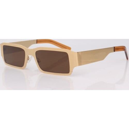 Rectangle metal gold frame sunglasses for men brwon lens small size