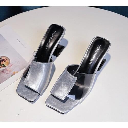 Women High Heel Sandals Fashion Candy Color Casual Female Shoes Assorted Color Silver Slippers 2021 Summer New