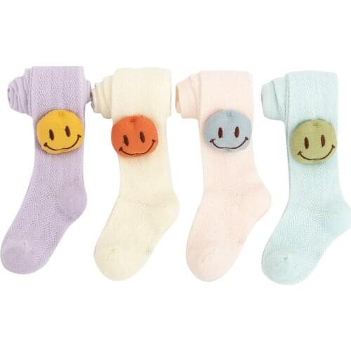 Mesh Breathable Smiling Face Anti Mosquito Pants Girls Pantyhose Carton Cotton Baby Summer Socks
