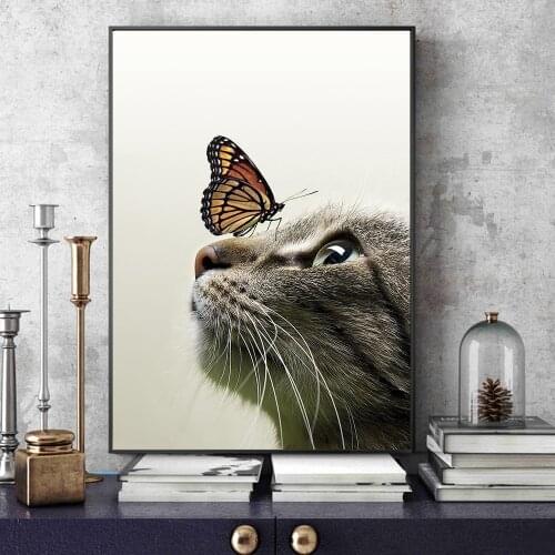Nordic Poster and Prints Cats and Butterfly Wall Art Pictures Decoration Picture Canvas Painting for Living Room Home Decoration