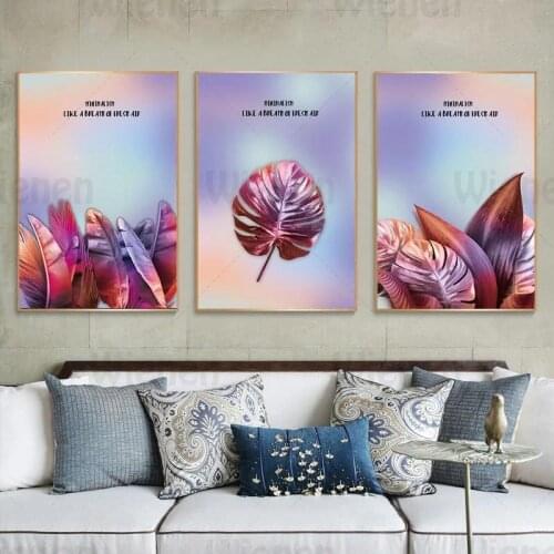Modern Nordic Purple Tropical Plant Leaf Picture Poster Canvas Painting Minimalist Nature Quotes HD Print Wall Artist Home Decor