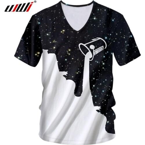 UJWI Homme Starry sky Fashion 3D Printed white milk Casual V Short Sleeve Attire Homme Spring T Shirts Dropship Suppliers 5XL