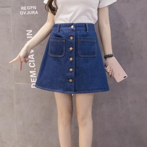 Denim Skirt High Waist A-line Mini Skirts Women 2019 Summer New Arrivals Single Button Pockets Blue Jean Skirt Style Jeans
