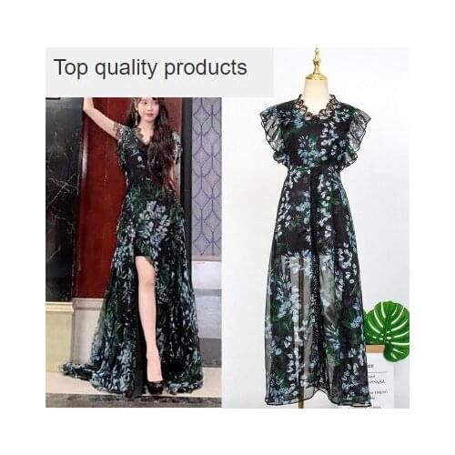 Korean Drama Hotel DEL LUNA Black Lace Dress Summer 장만월 IU Sexy Long Dresses for Women Vestido Floral Ruffle Dress Party YQ405