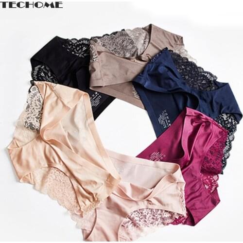 3Pcs/Set Sexy Lace Panties Women Fashion Silk Underwear Female Lingerie Girls Sexy Briefs Ladies Underpant Intimates M-XXXL