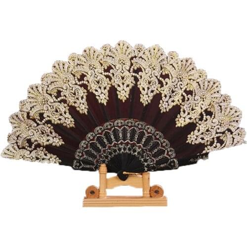 5pc Luxurious Folding Hand Fan Gold Powder Craft Wholesale Fan White Wedding Party Russia Style Dance Cloth Handheld Folding Fan
