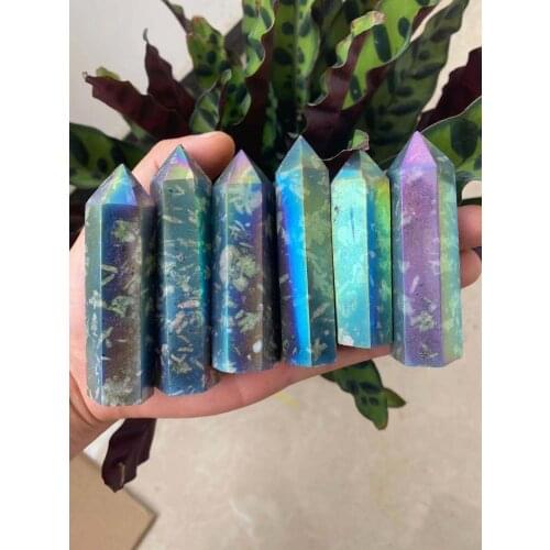 6pc Beautiful natural bamboo and stone rainbow crystal wand natural crystal tower
