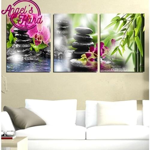 3pc,5D DIY Diamond Painting Cross Stitch Bamboo,orchid,Home Decor Embroidery triptych painting Full Diamond Mosaic stickers,gift