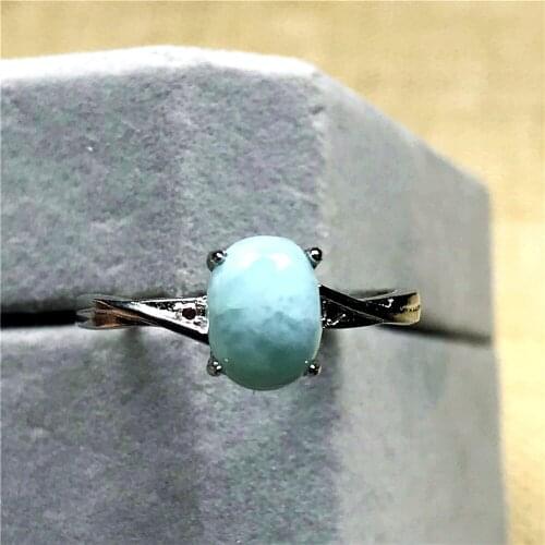 7x5mm Natural Blue Larimar Beads Ring Jewelry For Woman Man Silver Beads Dominica Water Pattern Stone Adjustable Size Ring AAAAA