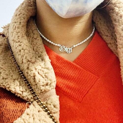 Pearl Chain Custom Name Necklace Personalized Letter Numbers Stainless Steel Jewelry Pendant For Woman Girl Banquet Wedding Gift