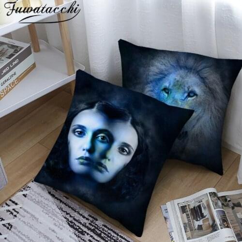 Fuwatacchi Animal Picture Cushion Cover Dark Blue Black Pillow Cover for Home Sofa Couch Chair Fall Decorative Throw Pillowcases