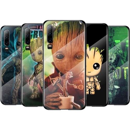 Marvel Raccoon Groot For Huawei P40 P30 P20 P10 Pro Plus Lite 5G 2019 Tempered Glass Cover Shell Luxury Phone Case
