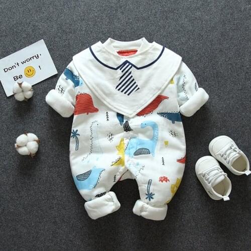 Baby Rompers Long Sleeve Newborn Infant Bebes Unisex Autumn Winter Jumpsuits Bib 2pcs Outfit Clothes Soft Cotton Boy Girl Suit