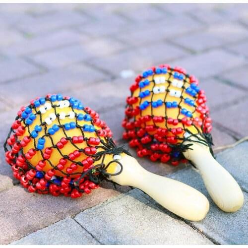 2Pcs Children Bead Net Wooden Sand Hammer Hand Tambourine Percussion Instrument for Education Sand Hammer Hand Tambourine Percus