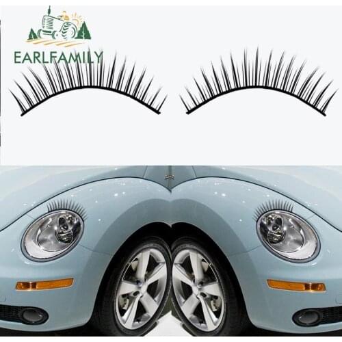 EARLFAMILY 13cm x 6cm Auto Car Sticker for Eyelashes Personality Decals Waterproof Fake Lash Car Light Assessoires for Beetles