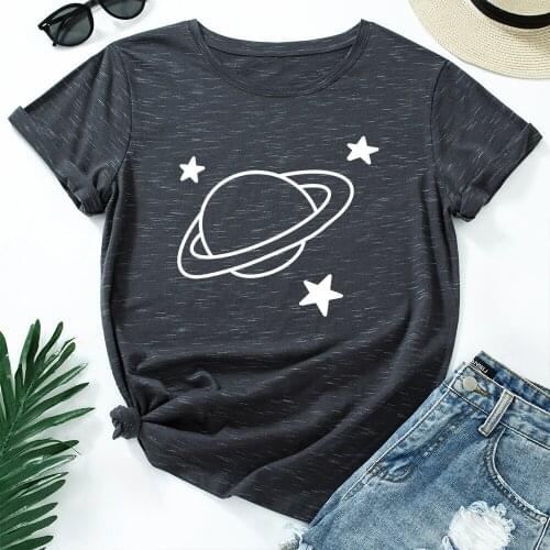 Planet Stars Print T Shirt Plus Size S-5XL Women TShirts O Neck Short Sleeve Tees 100%Cotton T-Shirt Summer Mujer Camisetas Tops