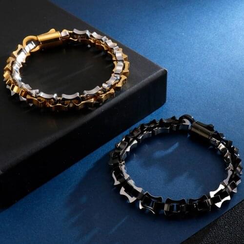 Hiphop Never Fade Black Gold Stainless Steel Biker Jewelry Male 22.5CM Long 10MM Wide Mens Chain Bracelets 2020 For Best Friends