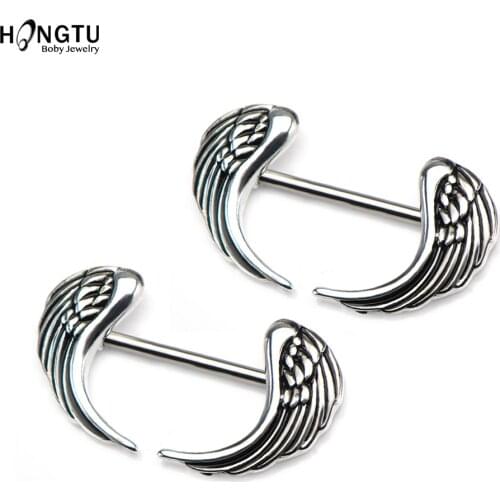 HONGTU 2Pcs Angel Wing Nipple Ring Piercing Bar Rings Women Jewelry Fashion Barbell 14g Surgical Steel Punk Body Jewellery Rings
