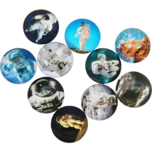 Julie Wang 8-30mm Glass Cabochons Mixed Astronaut Patterns Fat Back Round Spaceman Demo Jewelry Making Accessory