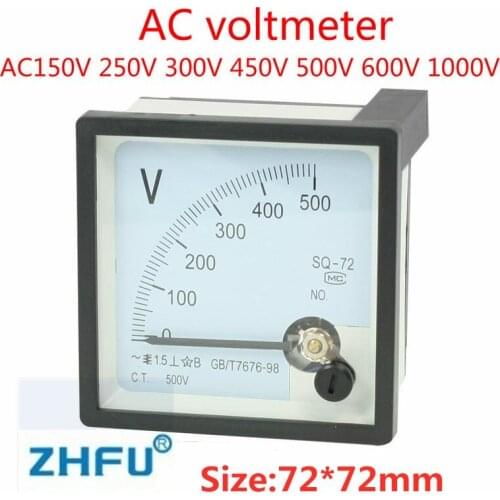 SQ-72 AC 150V 250V 300V 450V 500V 600V 750V 1000V 12KV Fine Tuning Square Plastic Case Analog Voltage Meter Voltmeterr 72*72mm