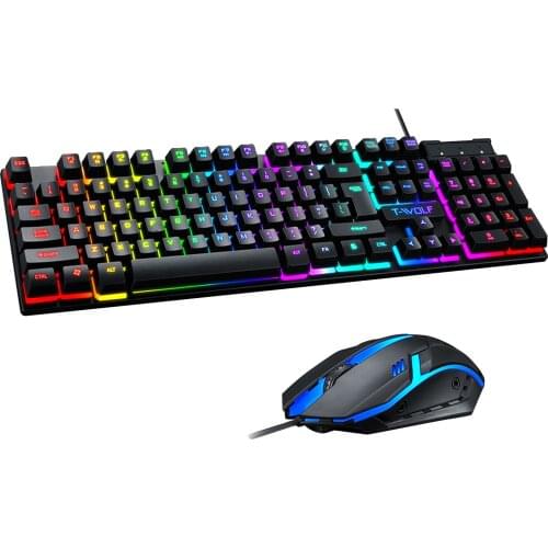 2021 Fashion Wired Keyboard And Mouse Combination LED Rainbow Backlight Illuminated USB Ergonomic Gaming Keyboard and Mouse Set