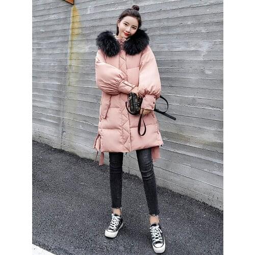 Fashion Hooded Fur Collar Cotton Jacket Women 2018 Winter New Long Loose Thick Down Cotton Coat Long Sleeve Womens Clothing