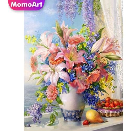 MomoArt Diamond Embroidery Lily Cross Stitch Kits 5D Diamond Painting Flower Full Drill Square Mosaic Needlework Handmade Gift