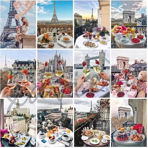 Xaviera Full Drill Embroidery 5D Diy Diamond Painting Landscape Cross Stitch Kit French British Building Picture of Rhinestone